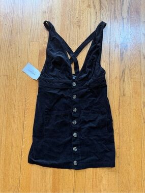 NWT Black Button-Front Corduroy Pinafore Dress
